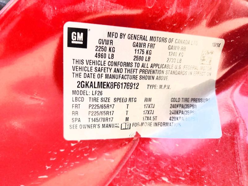 Продаж на аукціоні авто 2015 Gmc Terrain, vin: 2GKALMEK8F6176912, номер лоту: 62430126