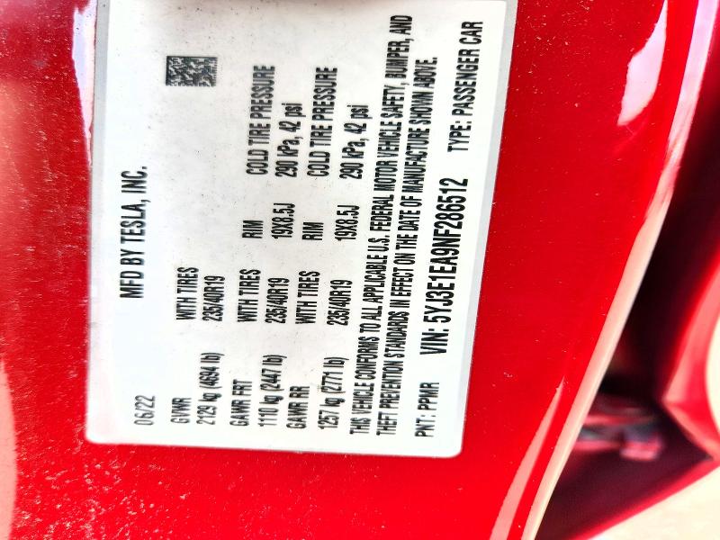Продажа на аукционе авто 2022 Tesla Model 3, vin: 5YJ3E1EA9NF286512, номер лота: 62473626