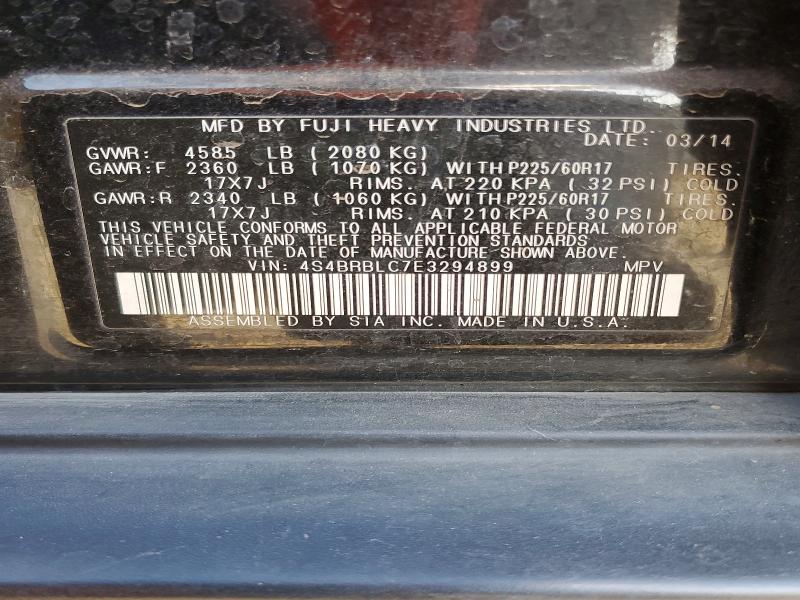2014 Subaru Outback მანქანა იყიდება აუქციონზე, vin: 4S4BRLC7E3294899, აუქციონის ნომერი: 63166486