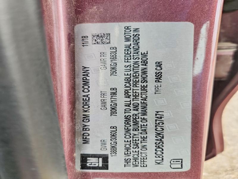 62621886 :رقم المزاد ، KL8CD6SA2KC757471 vin ، 2019 Chevrolet Spark مزاد بيع