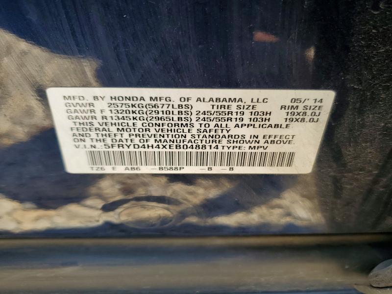 59381776 :رقم المزاد ، 5FRYD4H4XEB048814 vin ، 2014 Acura Mdx مزاد بيع