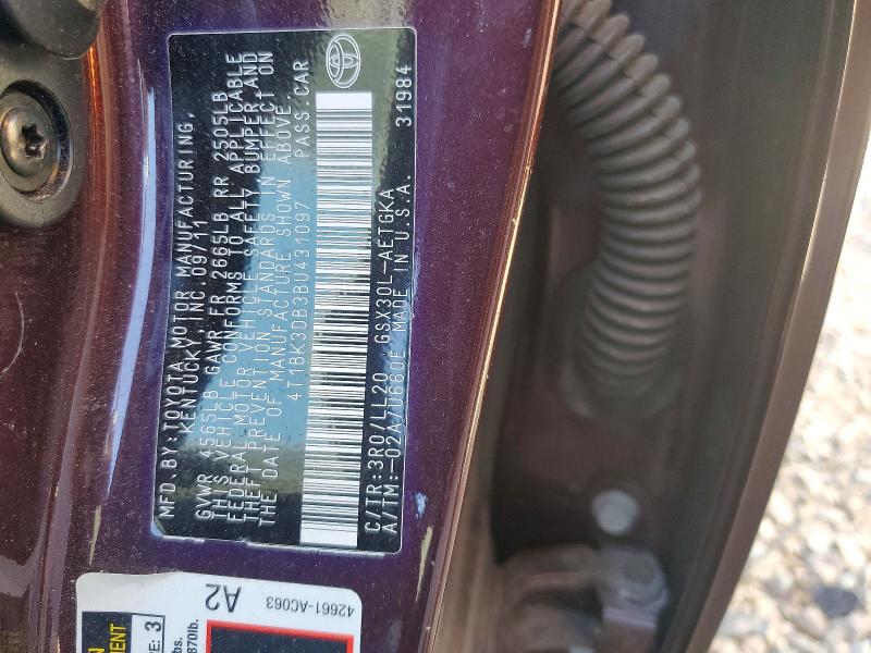 2011 Toyota Avalon მანქანა იყიდება აუქციონზე, vin: 4T1BK3DB3BU431097, აუქციონის ნომერი: 61327496