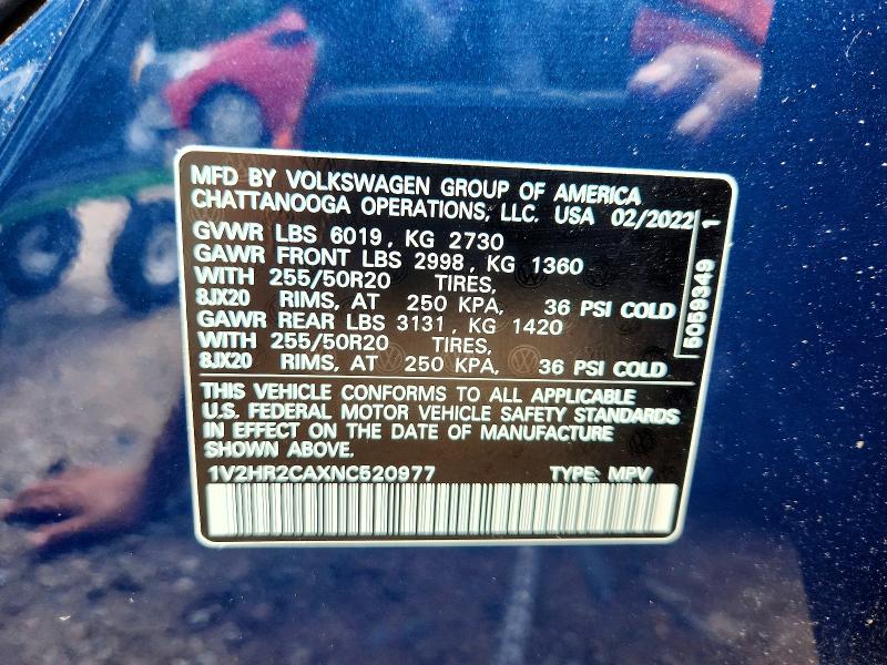 Продаж на аукціоні авто 2022 Volkswagen Atlas, vin: 1V2HR2CAXNC520977, номер лоту: 60618886