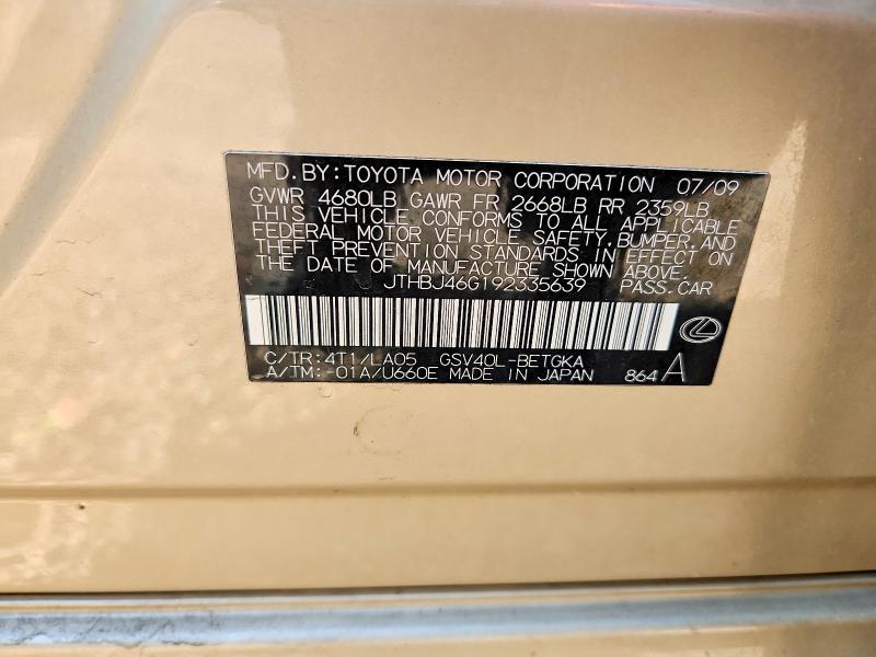 Продажа на аукционе авто 2009 Lexus Es, vin: JTHBJ46G192335639, номер лота: 61053076