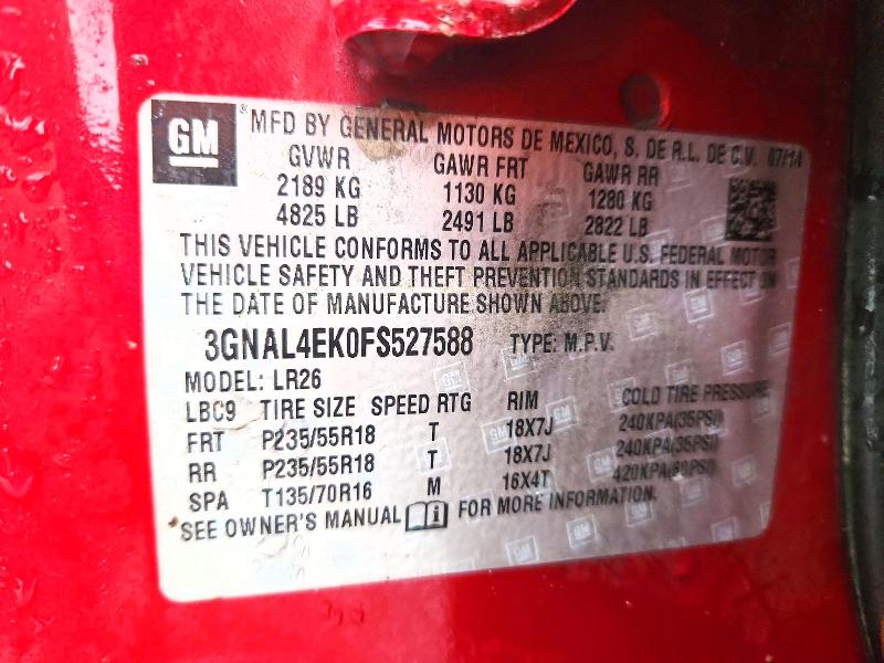 60802366 :رقم المزاد ، 3GNAL4EK0FS527588 vin ، 2015 Chevrolet Captiva مزاد بيع