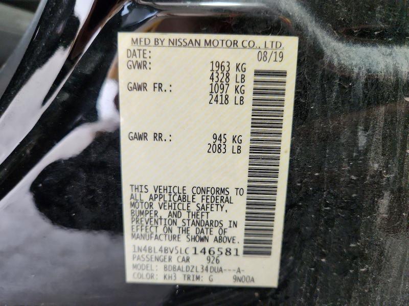 2020 Nissan Altima მანქანა იყიდება აუქციონზე, vin: 1N4BL4BV5LC146581, აუქციონის ნომერი: 61754456