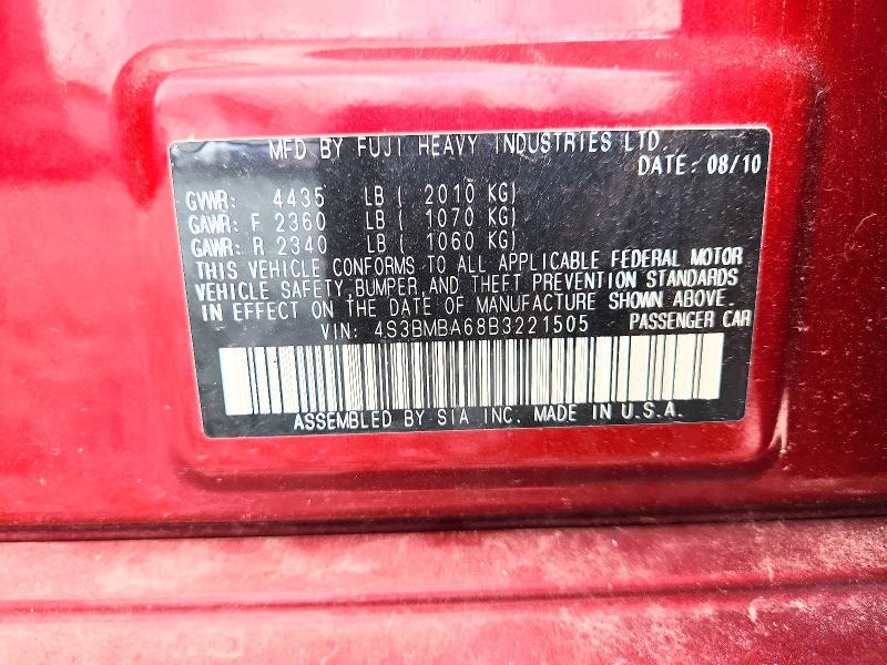 2011 Subaru Legacy მანქანა იყიდება აუქციონზე, vin: 4S3BMBA68B3221505, აუქციონის ნომერი: 59889976
