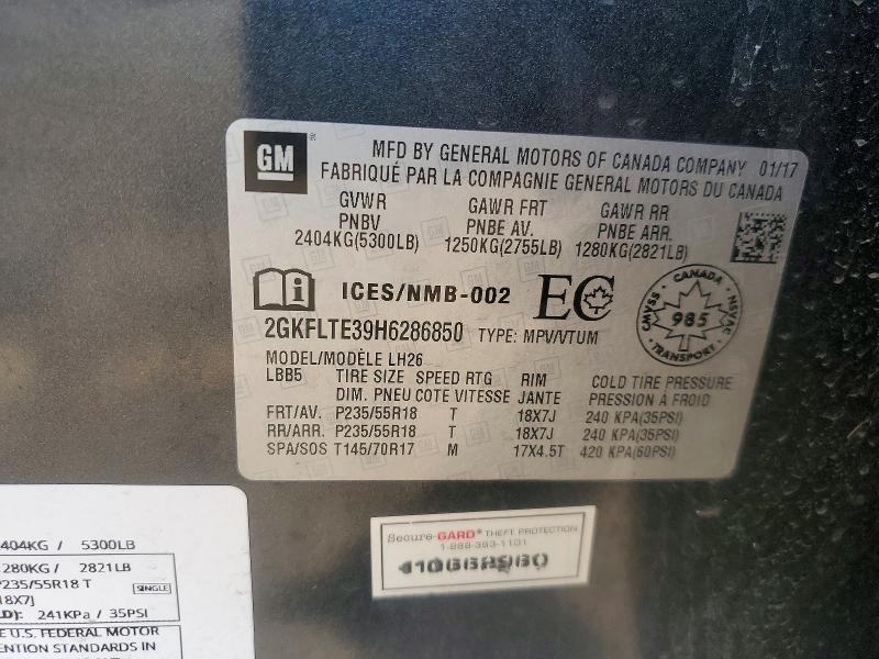 59537896 :رقم المزاد ، 2GKFLTE39H6286850 vin ، 2017 Gmc Terrain مزاد بيع