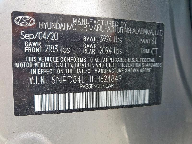 2020 Hyundai Elantra მანქანა იყიდება აუქციონზე, vin: 5NPD84LF1LH624849, აუქციონის ნომერი: 59704896