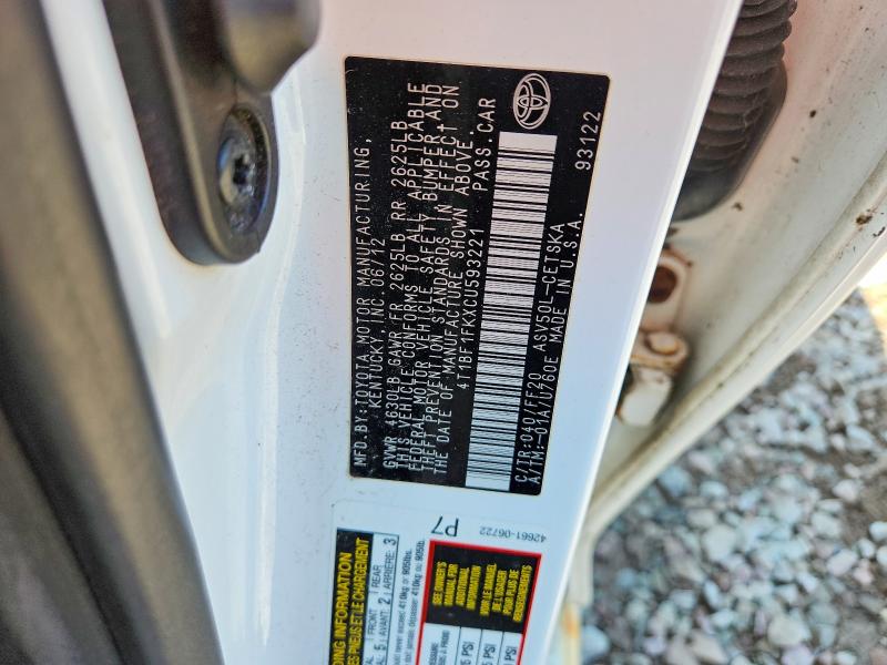 Auction sale of the 2012 Toyota Camry, vin: 4T1BF1FKXCU593221, lot number: 63459256