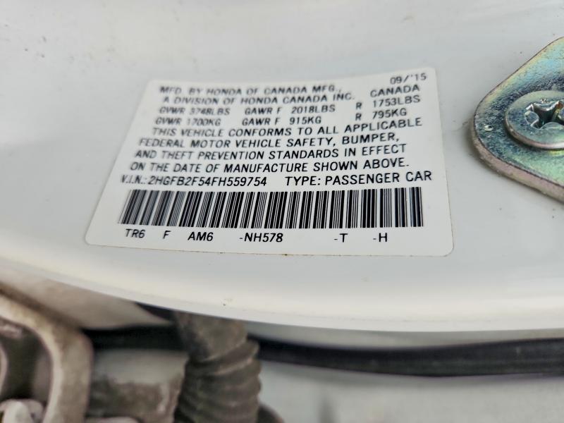 Продаж на аукціоні авто 2015 Honda Civic, vin: 2HGFB2F54FH559754, номер лоту: 61203296