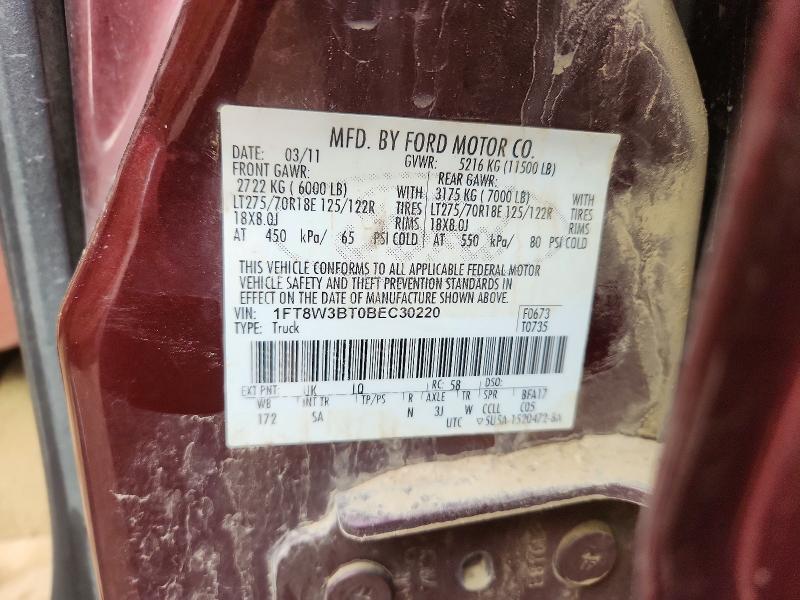 73343275 :رقم المزاد ، 1FT8W3BT0BEC30220 vin ، 2011 Ford F350 مزاد بيع