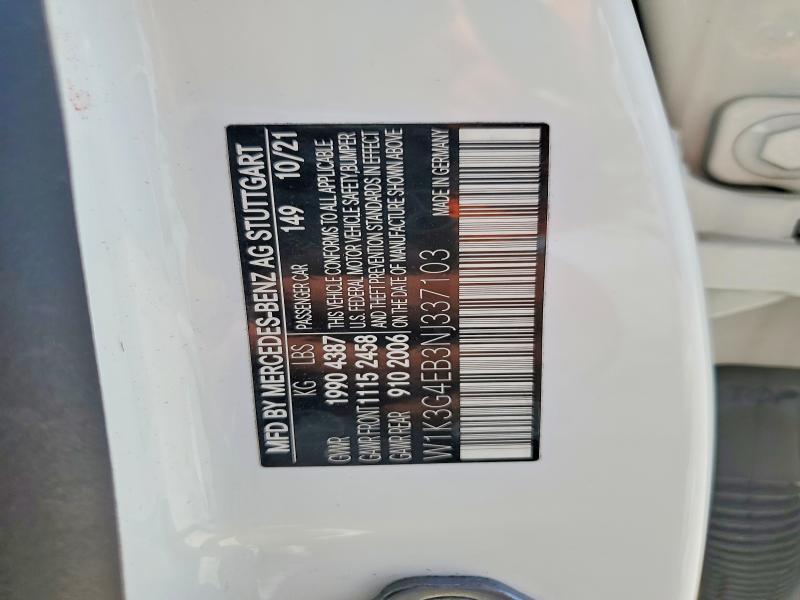Aukcja sprzedaży 2022 Mercedes-benz A, vin: W1K3G4EB3NJ337103, numer aukcji: 62320136