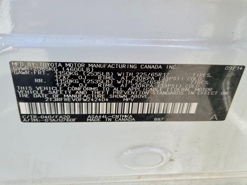 62655666 :رقم المزاد ، 2T3RFREV0FW242404 vin ، 2015 Toyota Rav4 مزاد بيع