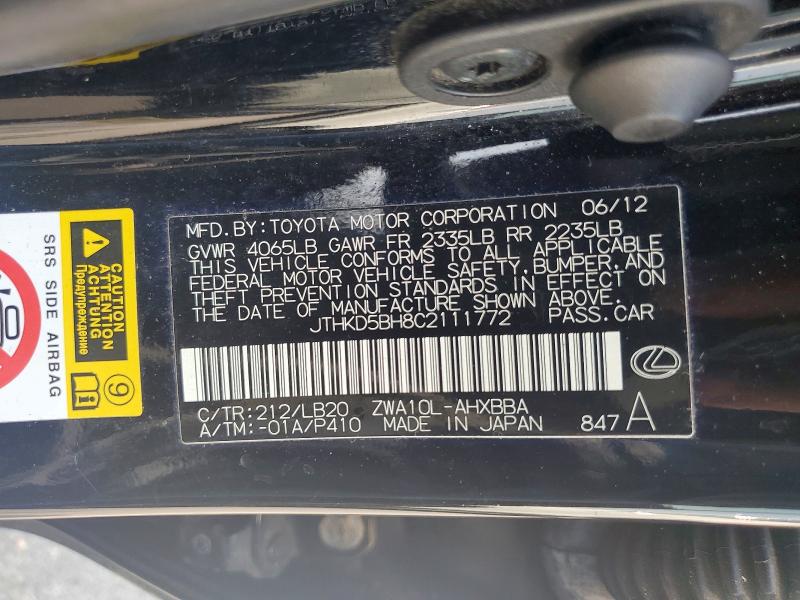 Продаж на аукціоні авто 2012 Lexus Ct, vin: JTHKD5BH8C2111772, номер лоту: 61084326