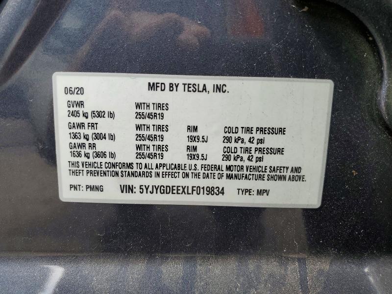 Продаж на аукціоні авто 2020 Tesla Model Y, vin: 5YJYGDEEXLF019834, номер лоту: 60518666
