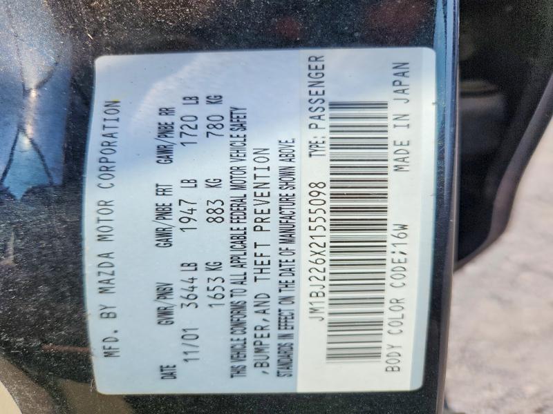 58007806 :رقم المزاد ، JM1BJ226X21555098 vin ، 2002 Mazda Protege مزاد بيع