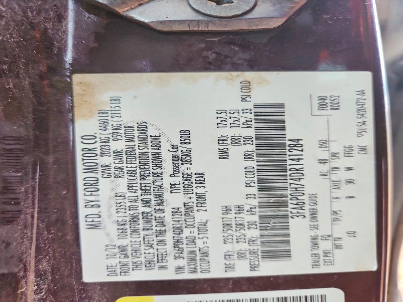 60455026 :رقم المزاد ، 3FA6P0H74DR141284 vin ، 2013 Ford Fusion مزاد بيع
