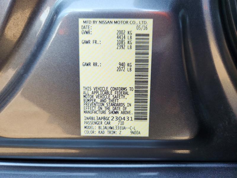 61343926 :رقم المزاد ، 1N4BL3AP8GC230431 vin ، 2016 Nissan Altima مزاد بيع
