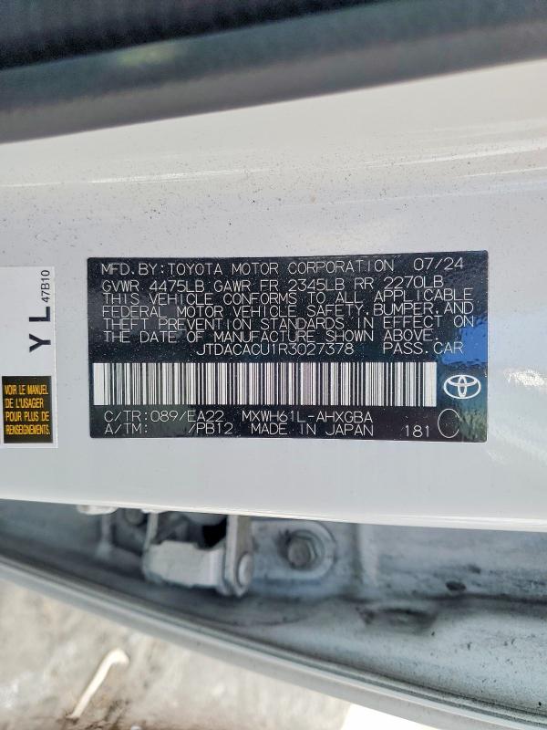 Aukcja sprzedaży 2024 Toyota Prius Prime, vin: JTDACACU1R3027378, numer aukcji: 61610576