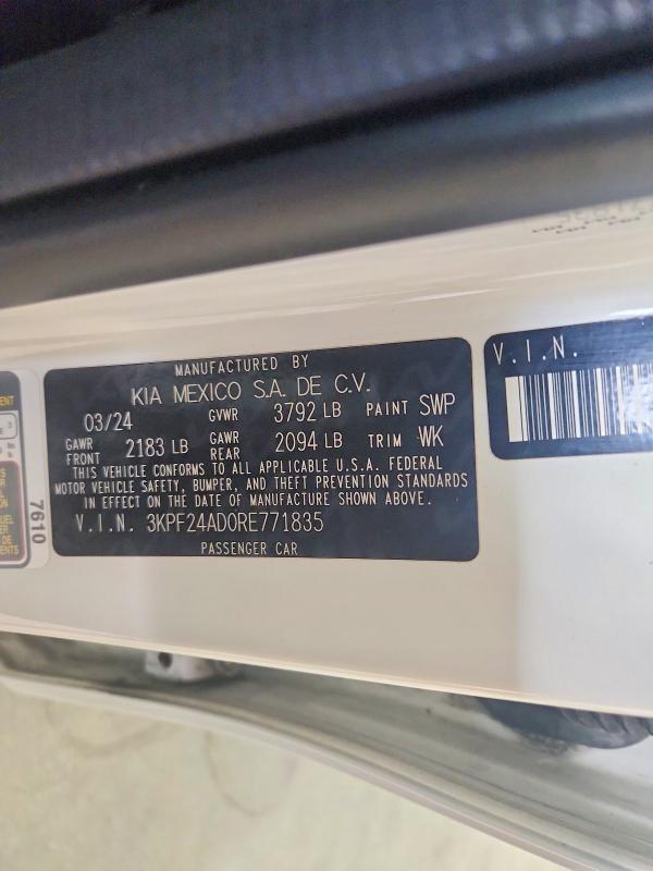 61890106 :رقم المزاد ، 3KPF24AD0RE771835 vin ، 2024 Kia Forte مزاد بيع