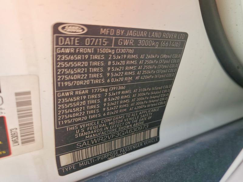 Продажа на аукционе авто 2016 Land Rover Range Rover Sport, vin: SALWR2VF3GA630973, номер лота: 59400036