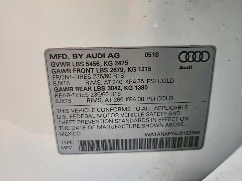 60402666 :رقم المزاد ، WA1ANAFY4J2182584 vin ، 2018 Audi Q5 مزاد بيع