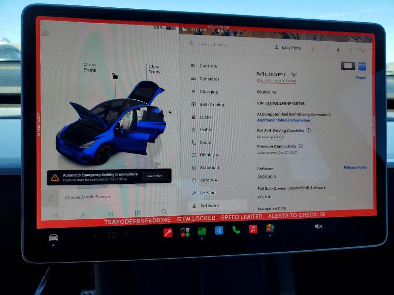 2022 Tesla Model Y მანქანა იყიდება აუქციონზე, vin: 7SAYGDEF8NF408745, აუქციონის ნომერი: 61912776