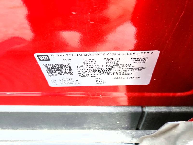 Aukcja sprzedaży 2022 Chevrolet Equinox, vin: 3GNAXKEV9NL198157, numer aukcji: 61299006