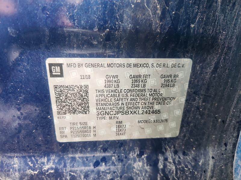 63471586 :رقم المزاد ، 3GNCJPSBXKL241465 vin ، 2019 Chevrolet Trax مزاد بيع