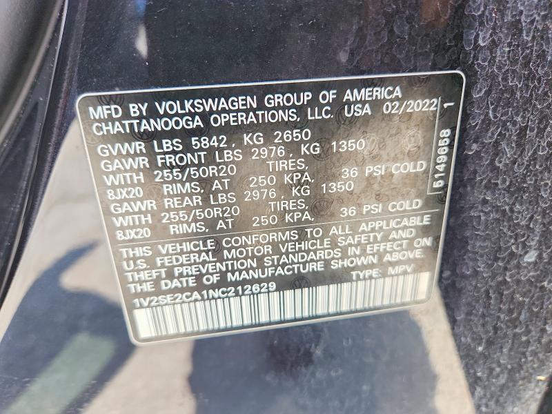 Продаж на аукціоні авто 2022 Volkswagen Atlas Cross Sport, vin: 1V2SE2CA1NC212629, номер лоту: 63037946