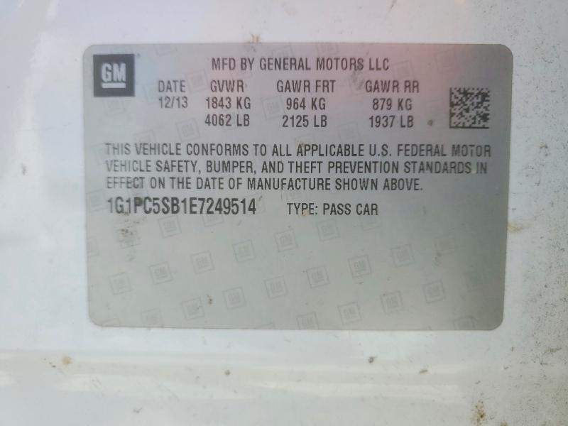 2014 Chevrolet Cruze მანქანა იყიდება აუქციონზე, vin: 1G1PC5SB1E7249514, აუქციონის ნომერი: 61382326