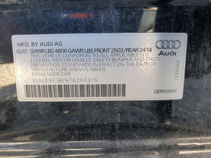 Продажа на аукционе авто 2007 Audi A4, vin: WAUDH78E97A244315, номер лота: 60595956
