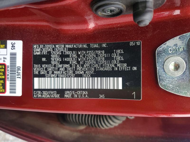 2010 Toyota Tundra მანქანა იყიდება აუქციონზე, vin: 5TFRM5F19AX017297, აუქციონის ნომერი: 62524426