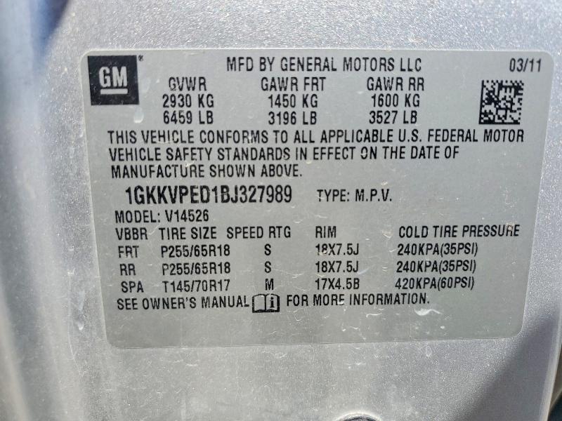 Aukcja sprzedaży 2011 Gmc Acadia, vin: 1GKKVPED1BJ327989, numer aukcji: 60637566