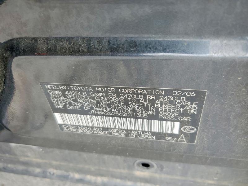 Aukcja sprzedaży 2006 Lexus Is, vin: JTHBK262562011305, numer aukcji: 59390046