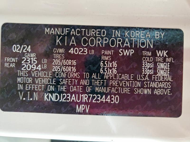 2024 Kia Soul მანქანა იყიდება აუქციონზე, vin: KNDJ23AU1R7234430, აუქციონის ნომერი: 60595496