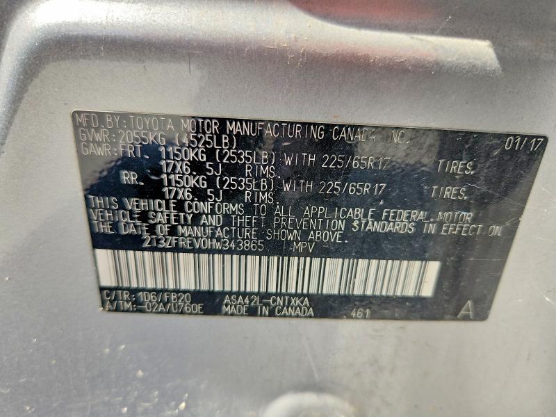 2017 Toyota Rav4 მანქანა იყიდება აუქციონზე, vin: 2T3ZFREV0HW343865, აუქციონის ნომერი: 59921916