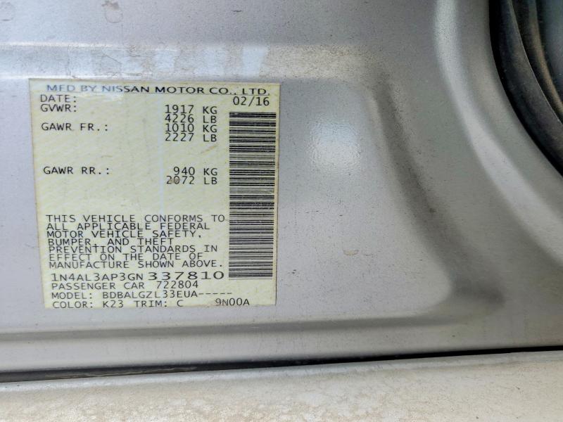 Aukcja sprzedaży 2016 Nissan Altima, vin: 1N4AL3AP3GN337810, numer aukcji: 60493836