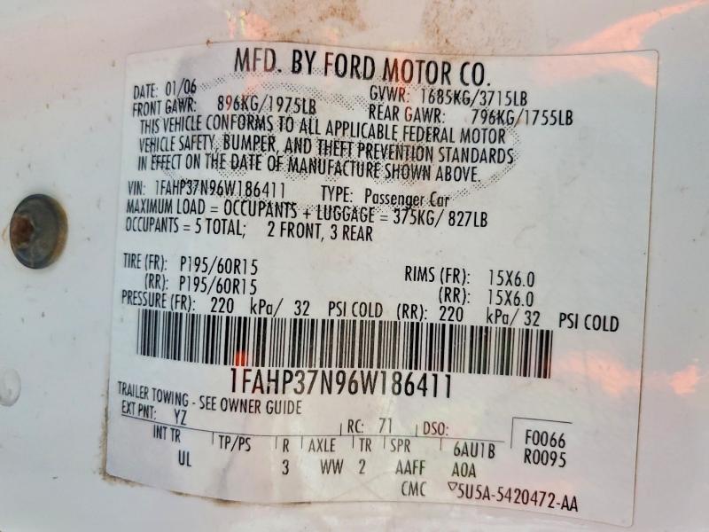 Продажа на аукционе авто 2006 Ford Focus, vin: 1FAHP37N96W186411, номер лота: 62523626