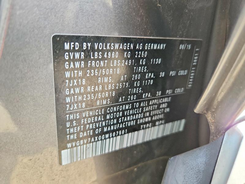 Aukcja sprzedaży 2016 Volkswagen Tiguan, vin: WVGBV7AX0GW507501, numer aukcji: 59606666