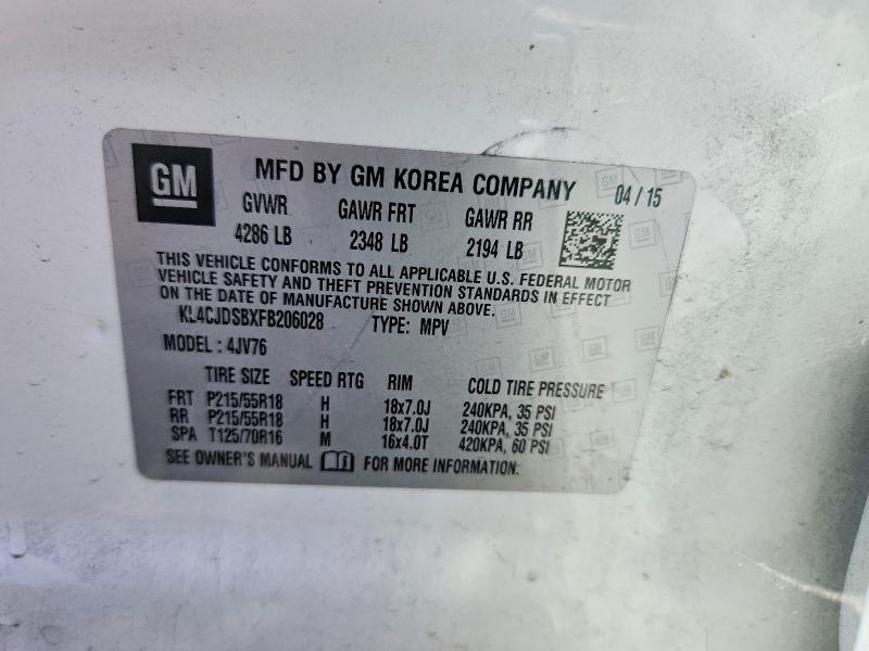 62919716 :رقم المزاد ، KL4CJDSBXFB206028 vin ، 2015 Buick Encore مزاد بيع