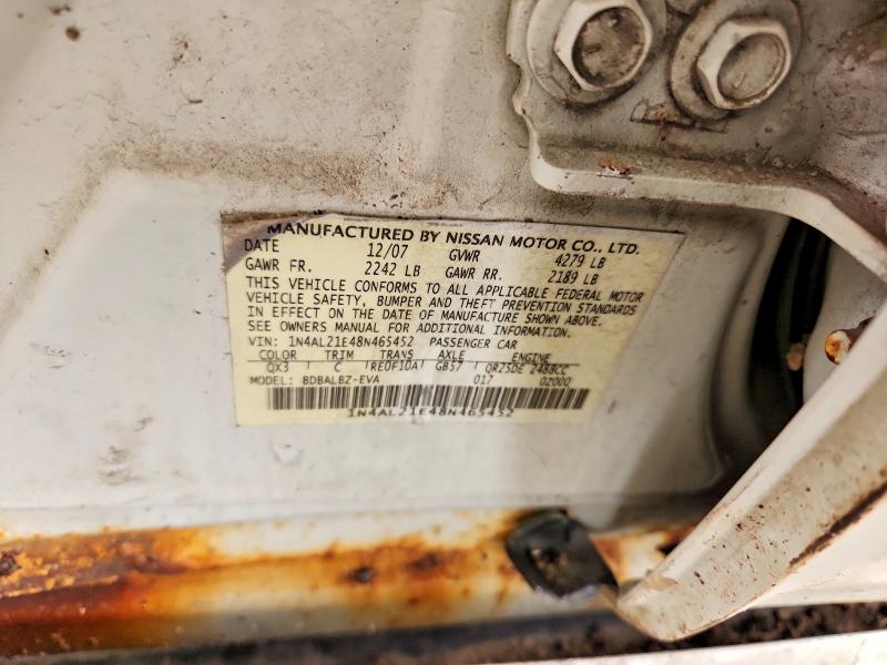 2008 Nissan Altima მანქანა იყიდება აუქციონზე, vin: 1N4AL21E48N465452, აუქციონის ნომერი: 61727646