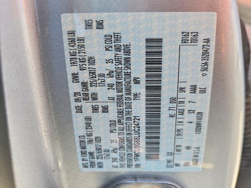 2020 Ford Escape მანქანა იყიდება აუქციონზე, vin: 1FMCU0G68LUC24721, აუქციონის ნომერი: 61425336