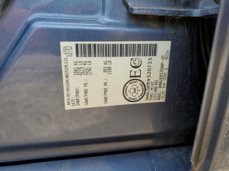 2012 Nissan Altima მანქანა იყიდება აუქციონზე, vin: 1N4AL2AP9CN520715, აუქციონის ნომერი: 58970346