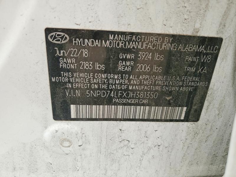 Продаж на аукціоні авто 2018 Hyundai Elantra, vin: 5NPD74LFXJH381350, номер лоту: 61334076