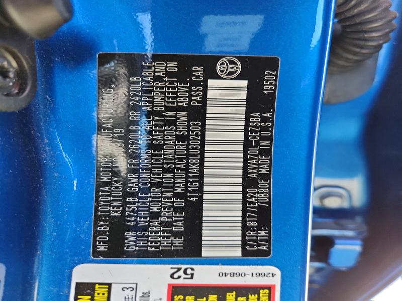 2020 Toyota Camry მანქანა იყიდება აუქციონზე, vin: 4T1G11AK8LU302503, აუქციონის ნომერი: 58648736