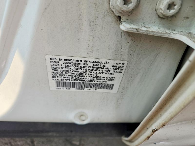 2013 Honda Pilot მანქანა იყიდება აუქციონზე, vin: 5FNYF4H9XDB020002, აუქციონის ნომერი: 59625816