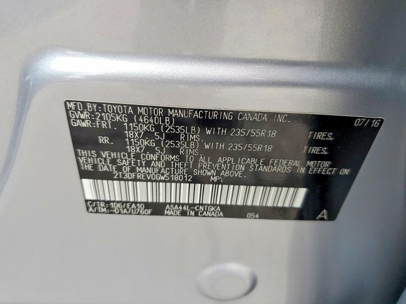 Продаж на аукціоні авто 2016 Toyota Rav4, vin: 2T3DFREV0GW518012, номер лоту: 62882746