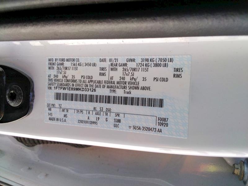 Продажа на аукционе авто 2021 Ford F150, vin: 1FTFW1E89MKD33126, номер лота: 56824126